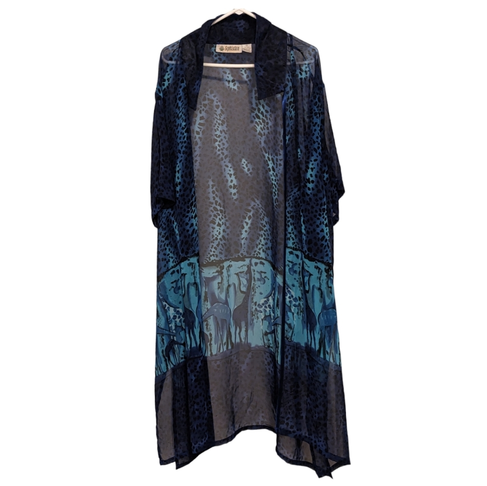 Sophistion Blue Animal Print Kimono Robe 4X